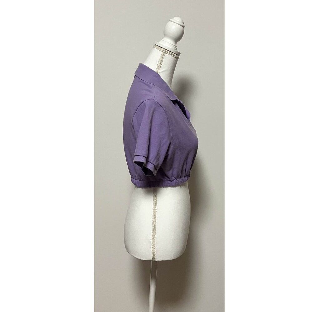 Polo Crop Top Custom Rework, Purple, Size Small (See Desc), Cinch/Elastic Bottom - Picture 3 of 10